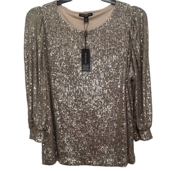 Cable & Gauge | NWT Sparkling Silver Sequin Blouse - Picture 2 of 7